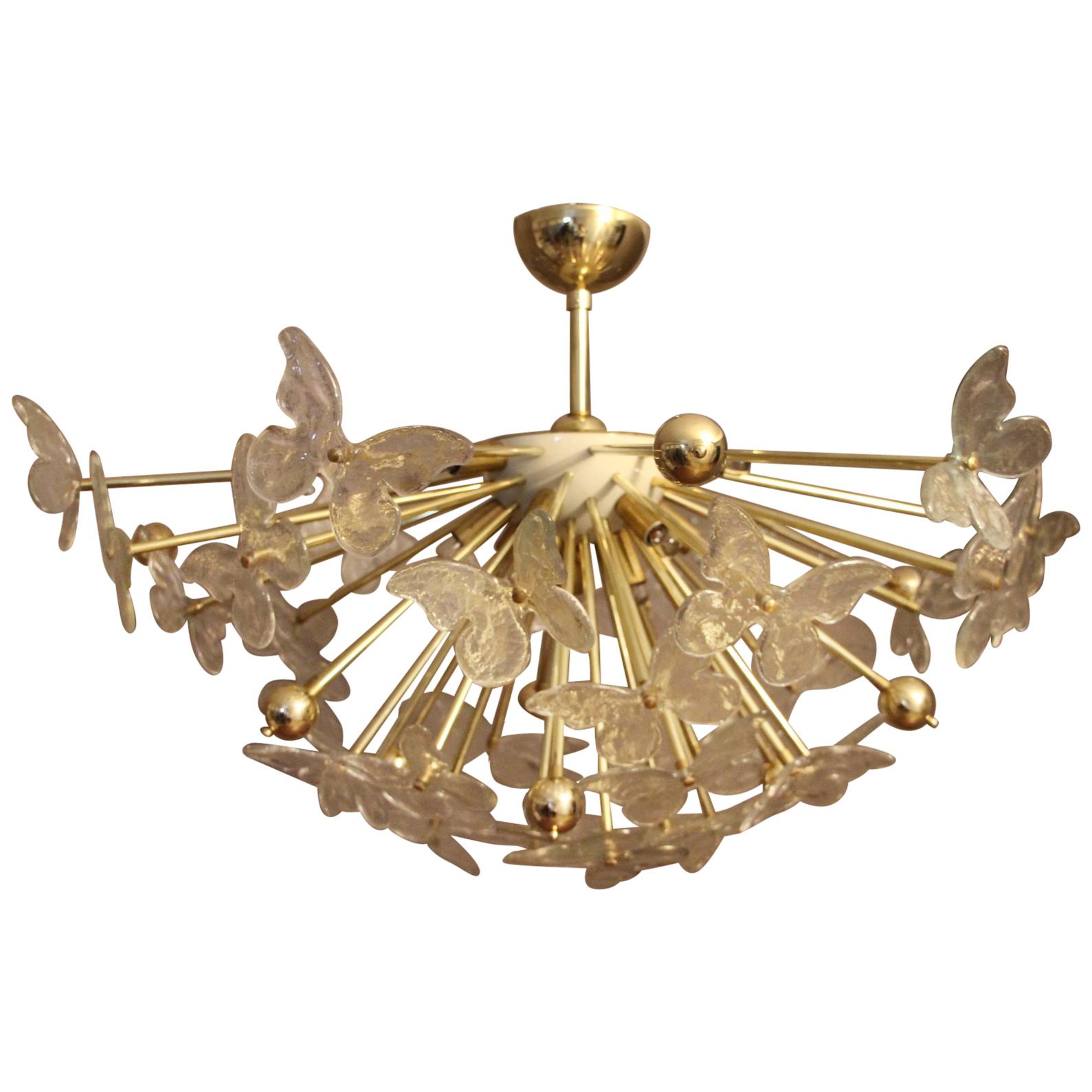 Half Sputnik Chandelier with Murano Glass Butterflies
