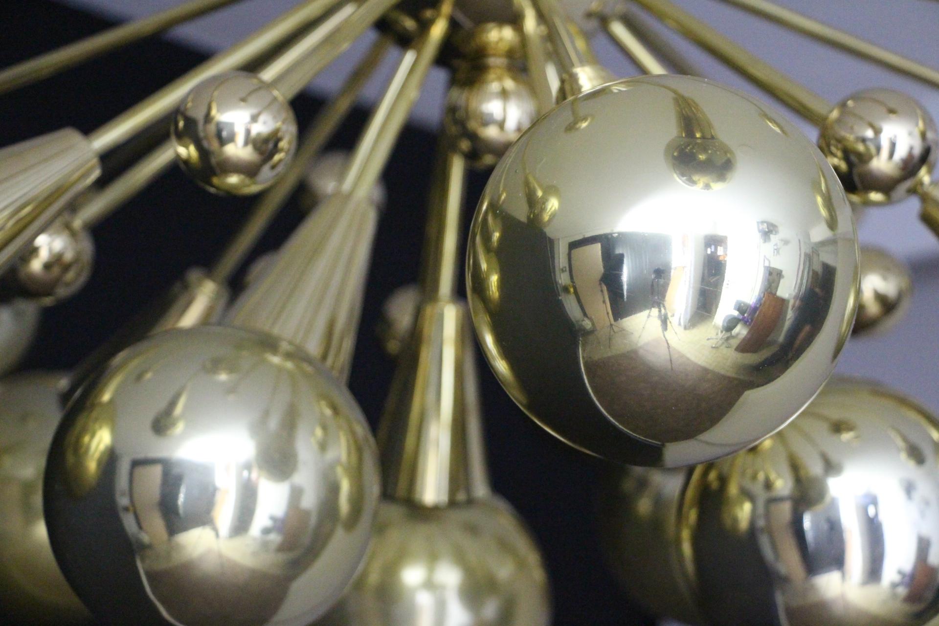 Half Sputnik Mercurised Gold Color Murano Glass Globes Chandelier In Excellent Condition In Saint-Ouen, FR