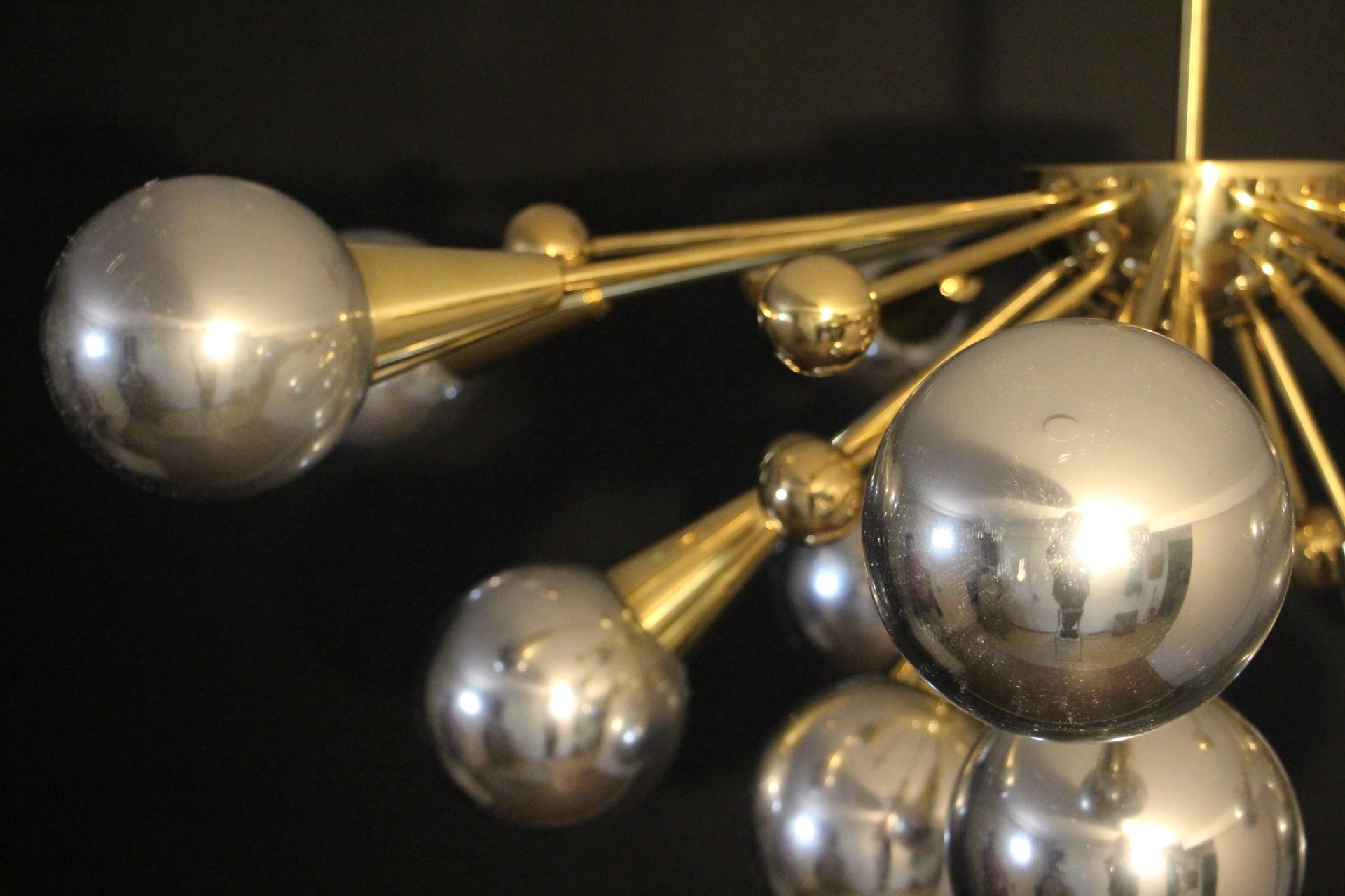 Mid-Century Modern Half Sputnik Mercurised Silver Color Murano Glass Globes Chandelier