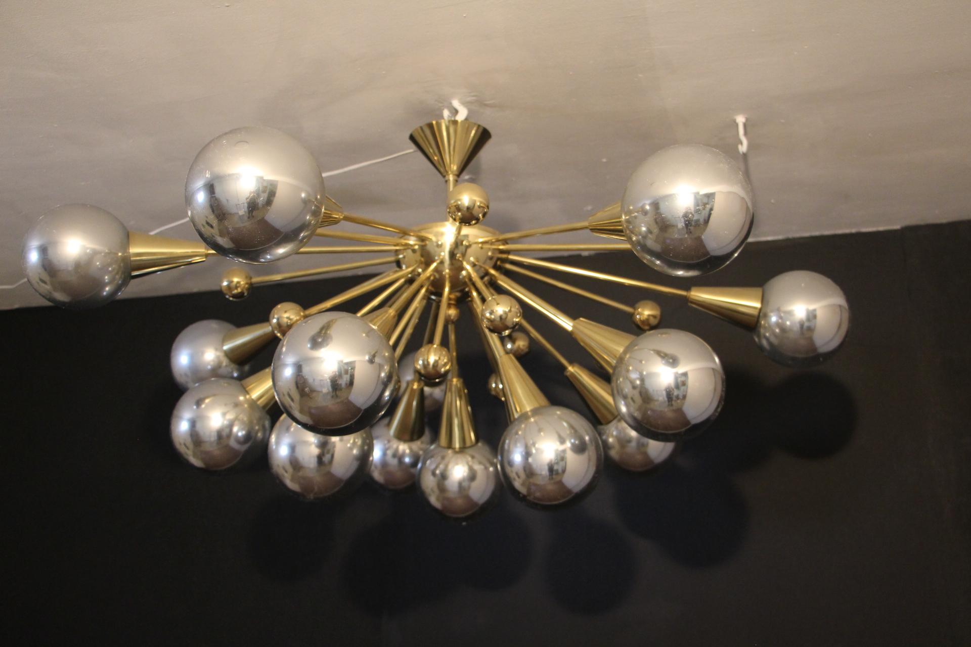 Italian Half Sputnik Mercurised Silver Color Murano Glass Globes Chandelier