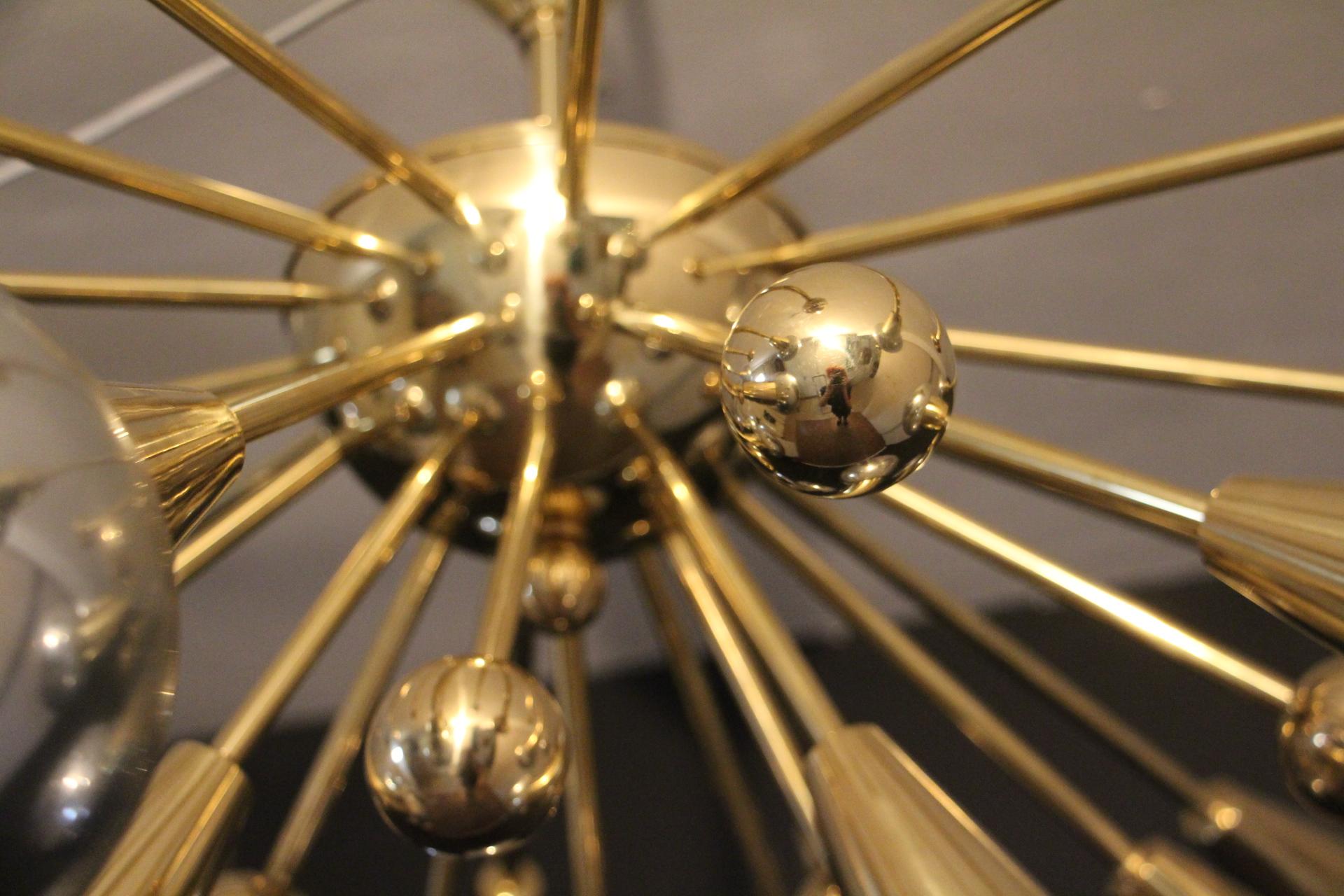 Half Sputnik Mercurised Silver Color Murano Glass Globes Chandelier In Excellent Condition In Saint-Ouen, FR