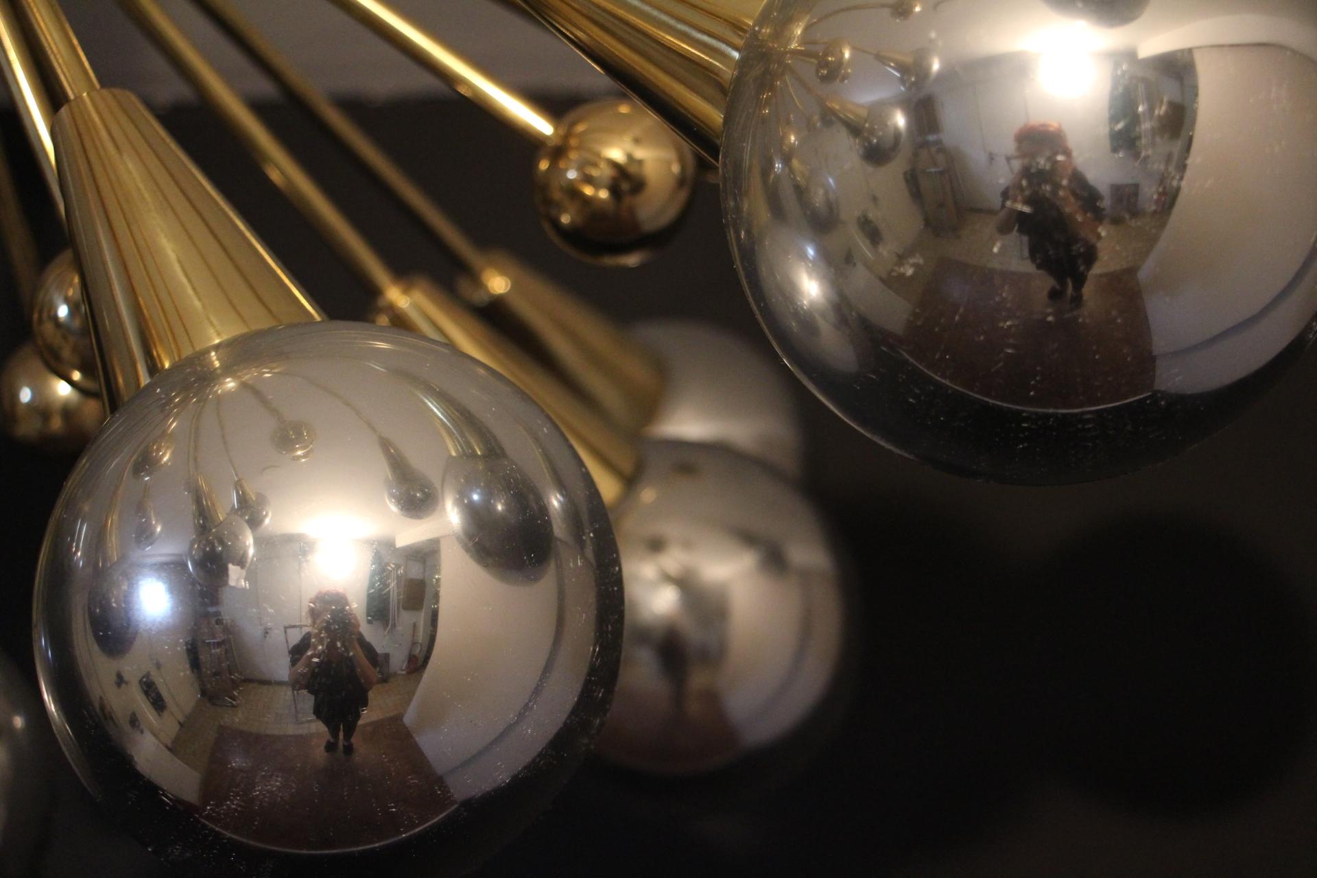 Late 20th Century Half Sputnik Mercurised Silver Color Murano Glass Globes Chandelier