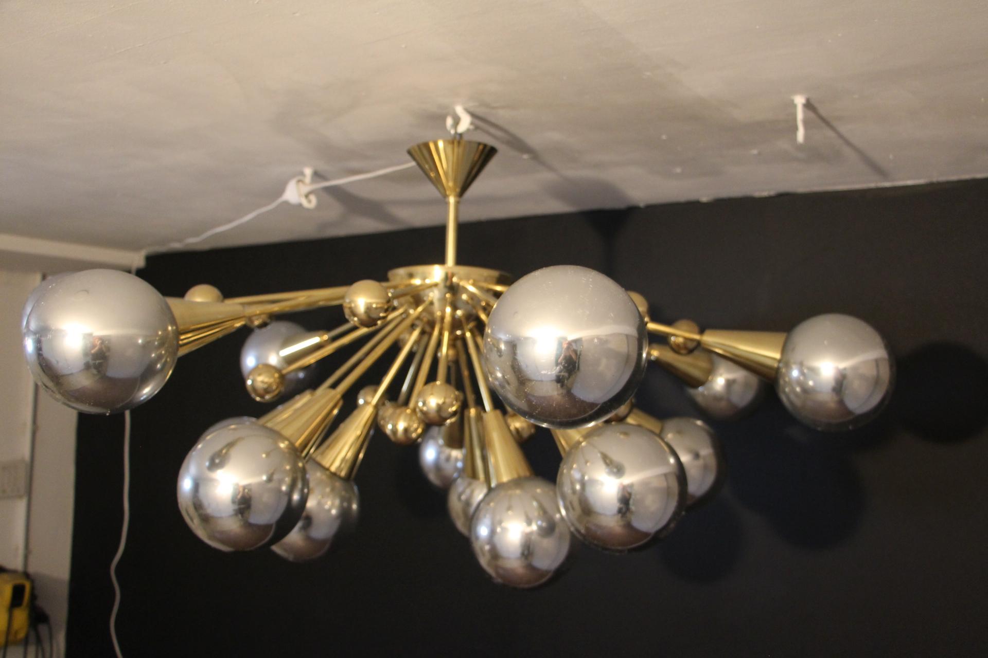 Brass Half Sputnik Mercurised Silver Color Murano Glass Globes Chandelier
