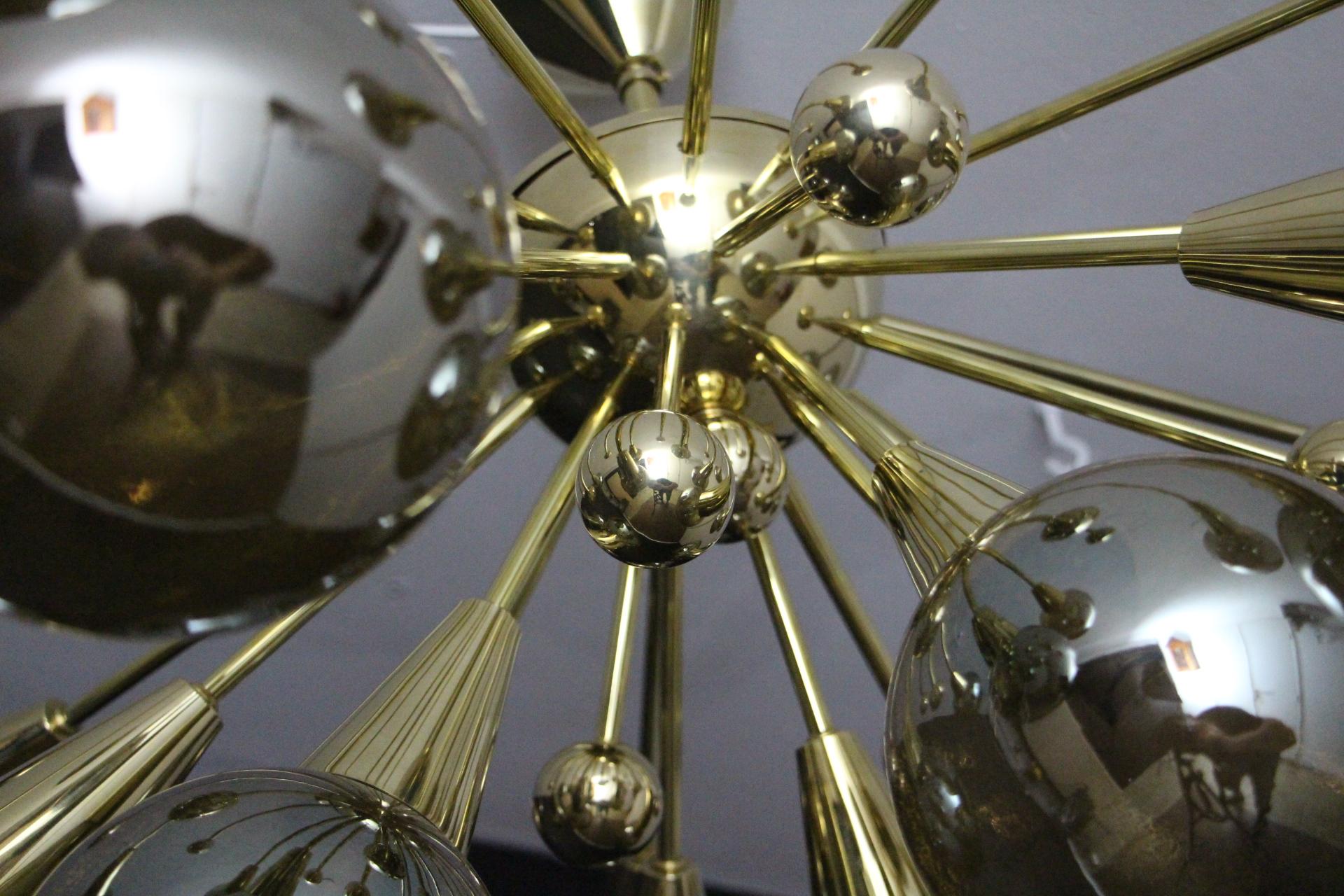 Italian Half Sputnik Mercurised Silver-Gold Color Murano Glass Globes Chandelier For Sale