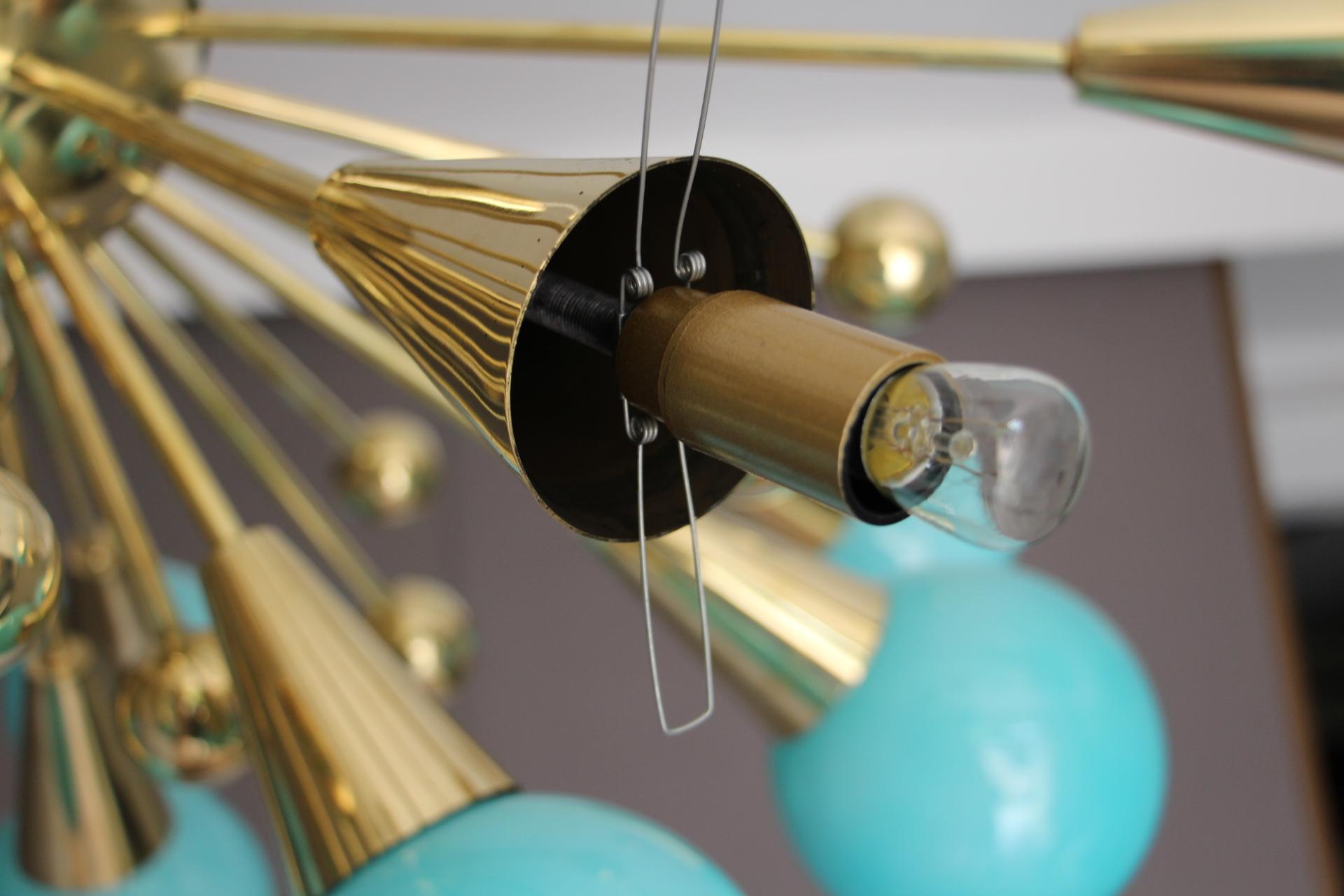 Half Sputnik Turquoise Blue Murano Glass Globes Chandelier For Sale 6