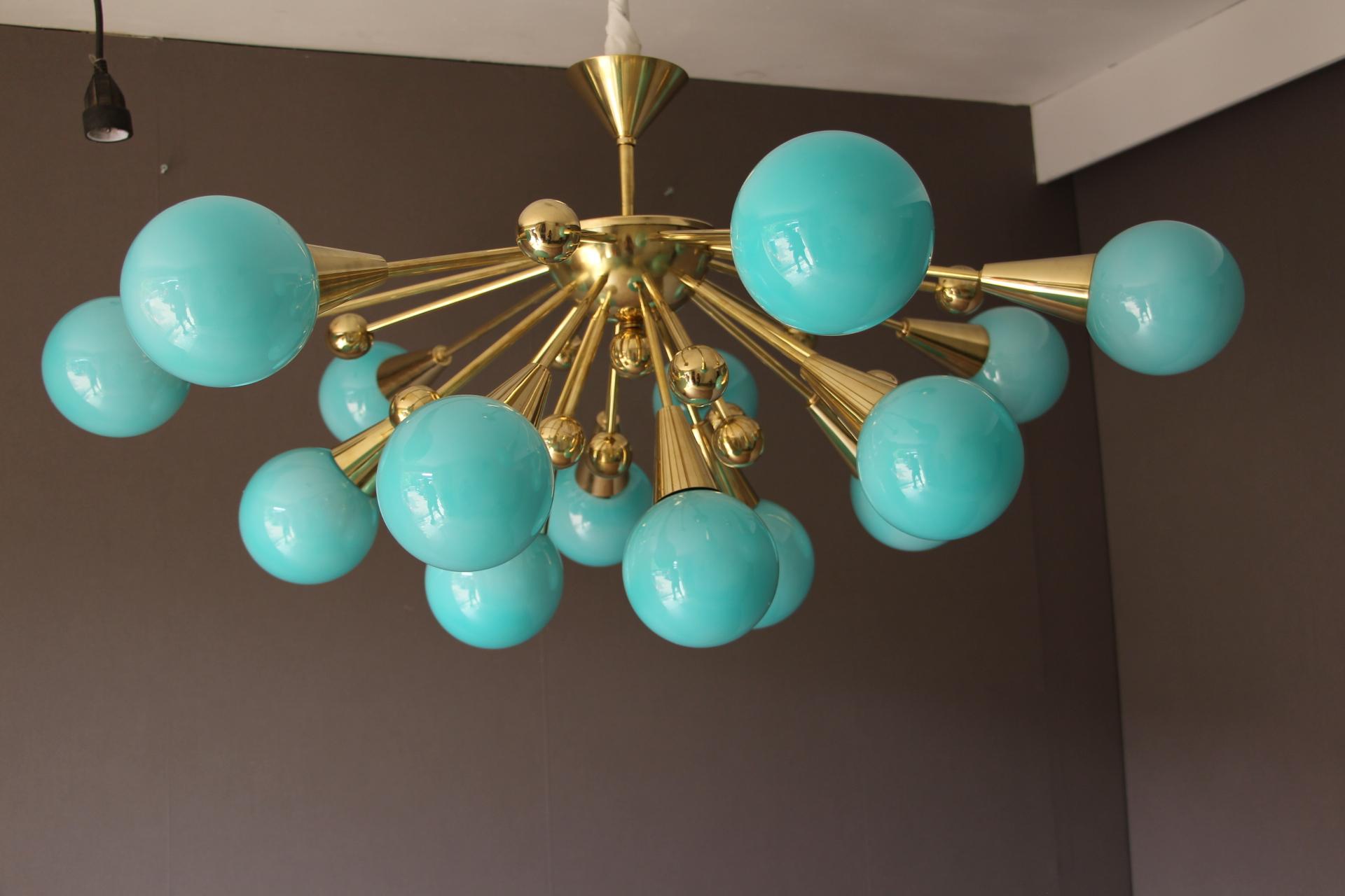 Half Sputnik Turquoise Blue Murano Glass Globes Chandelier For Sale 7