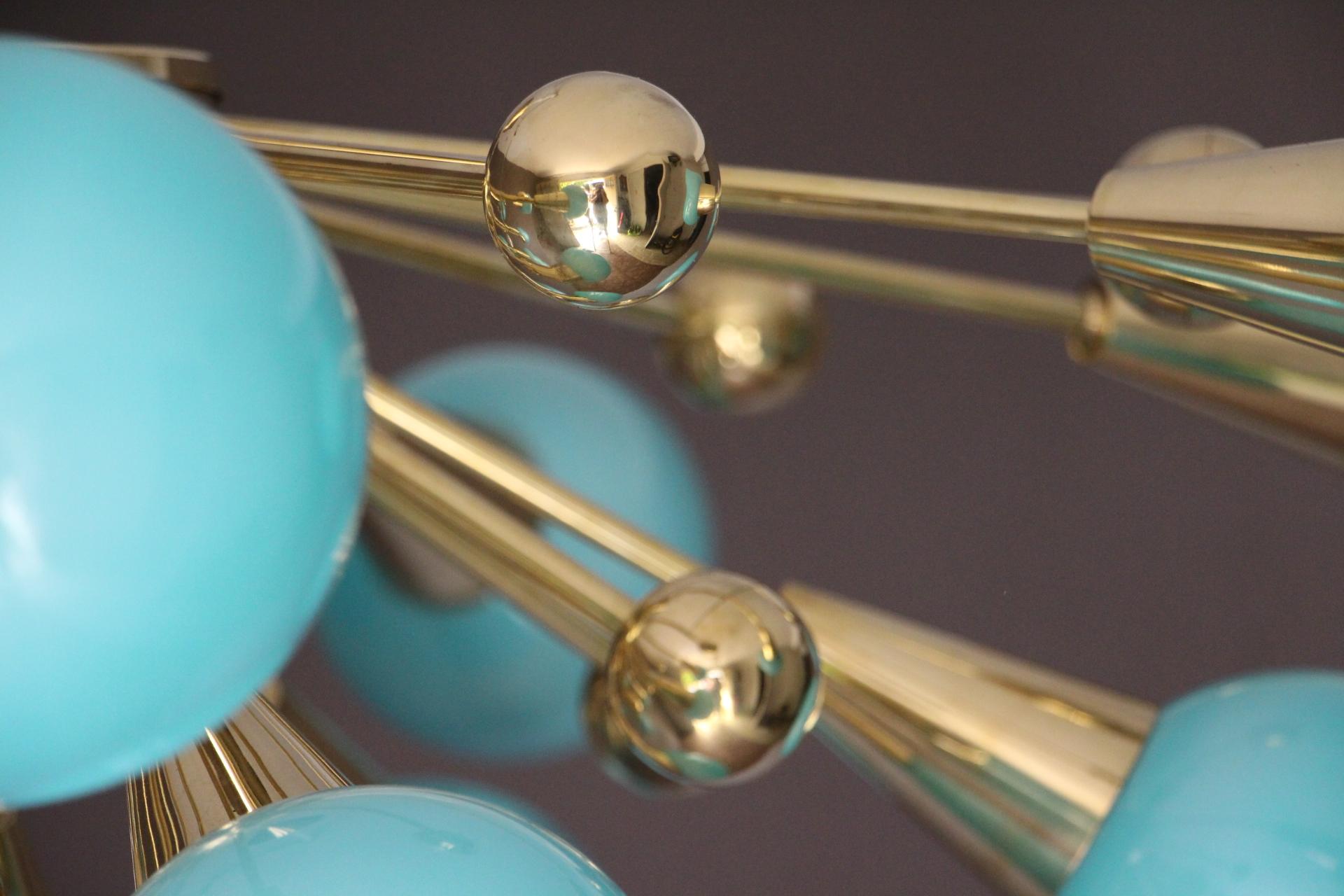 Half Sputnik Turquoise Blue Murano Glass Globes Chandelier In Excellent Condition For Sale In Saint-Ouen, FR