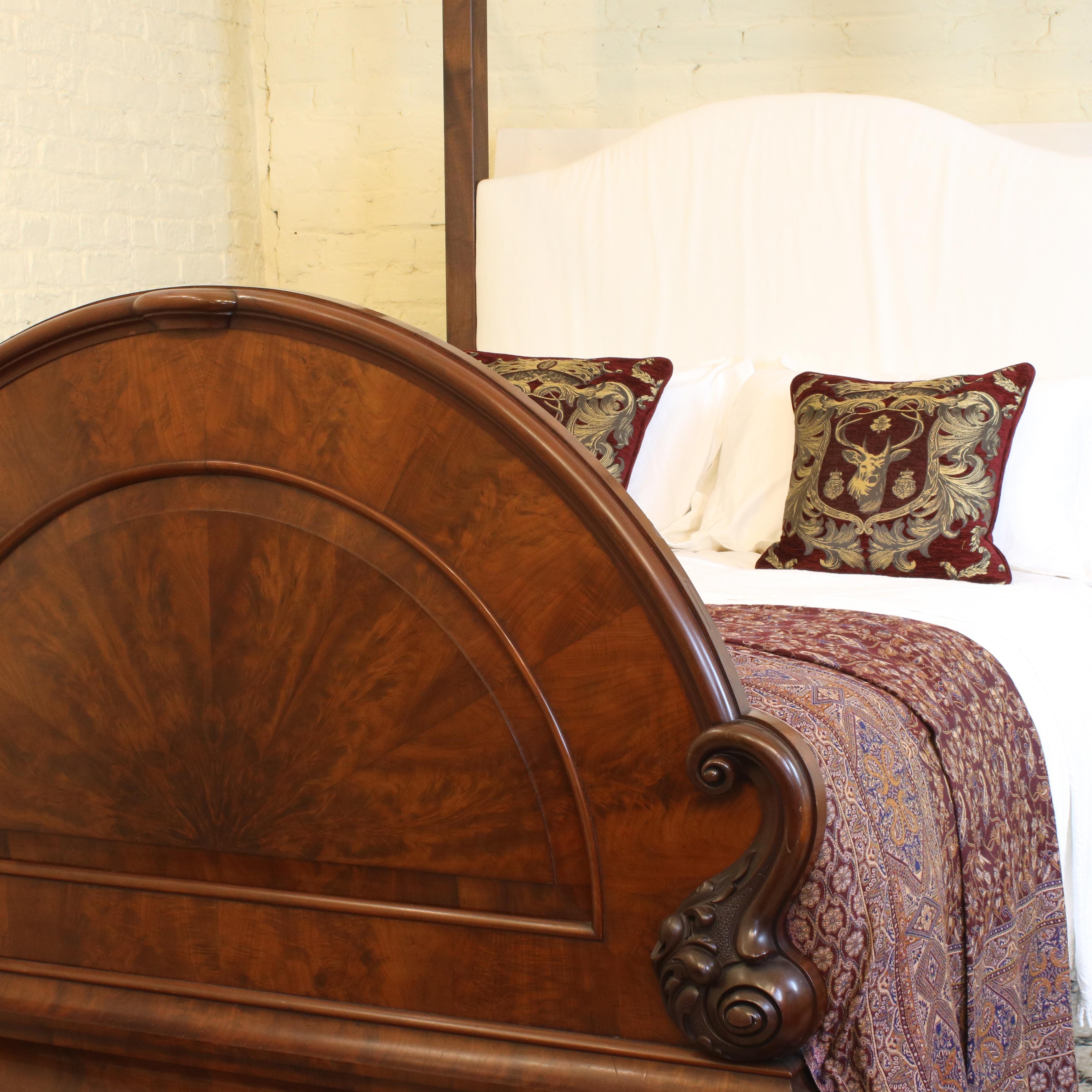 Magnificent mahogany Victorian half tester bed with arched foot panel and serpentine canopy.

The price includes a standard firm bed base to support the mattress. 

The mattress, bedding and bed linen are extra.