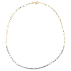Half-Way Paper-Clip Chain & Half-Way Diamond Tennis Necklace, 14k Two-Tone, Hot