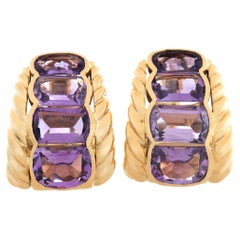 Half Wide Hoops with over 28 Carats Graduating Emerald Cut Amethyst Set in 18K