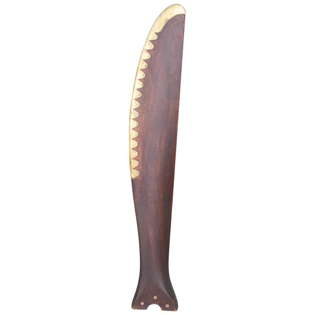 Mezza pala d'elica d'aereo in legno e ottone