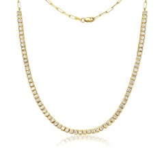 HalfWay Emerald Cut Diamond Tennis Necklace & Half Paperclip Chain (4.00ct.) 18K