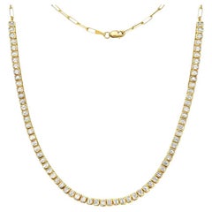 HalfWay Emerald Cut Diamond Tennis Necklace & Half Paperclip Chain (4.00ct.) 18K