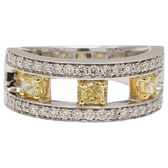 Natural Yellow Radiant and White Diamond .97 Carat TW Gold Wedding Band