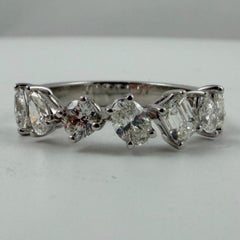 Halfway Mixed Shape Natural Diamond Band Size 6, 1.30 Carat, 14K White Gold