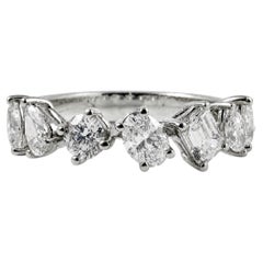 Halfway Mixed Shape Natural Diamond Band Size 6, 1.30 Carat, 14K White Gold