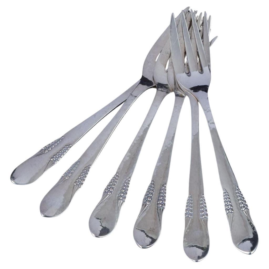 Halgreen, Danish silversmith. Six cake forks in 830 silver. For Sale
