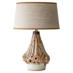 Halifax Brown Ceramic Table Lamp, Custom Made Silk Lampshade by R. Houben