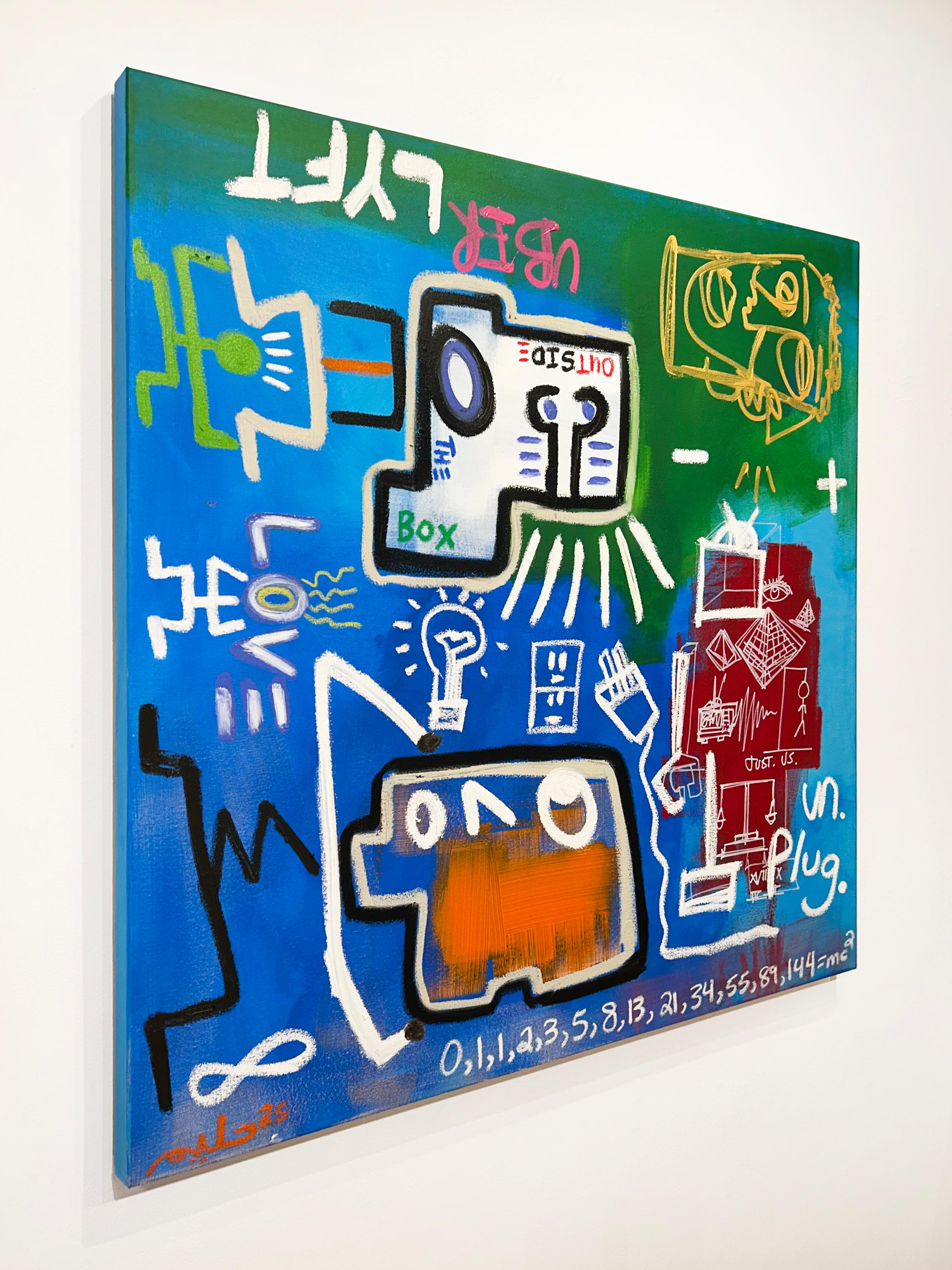 Artist:  Halim Flowers & Clarence James
Title:  Outside The Box
Date:  March 15, 2025
Medium:  Acrylic, Aerosol, Oil Stick on Canvas
Unframed Dimensions:  40