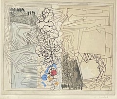 Lebanese Arabic Modernist Abstract Etching Color Engraving Arab Art Halim Jurdak