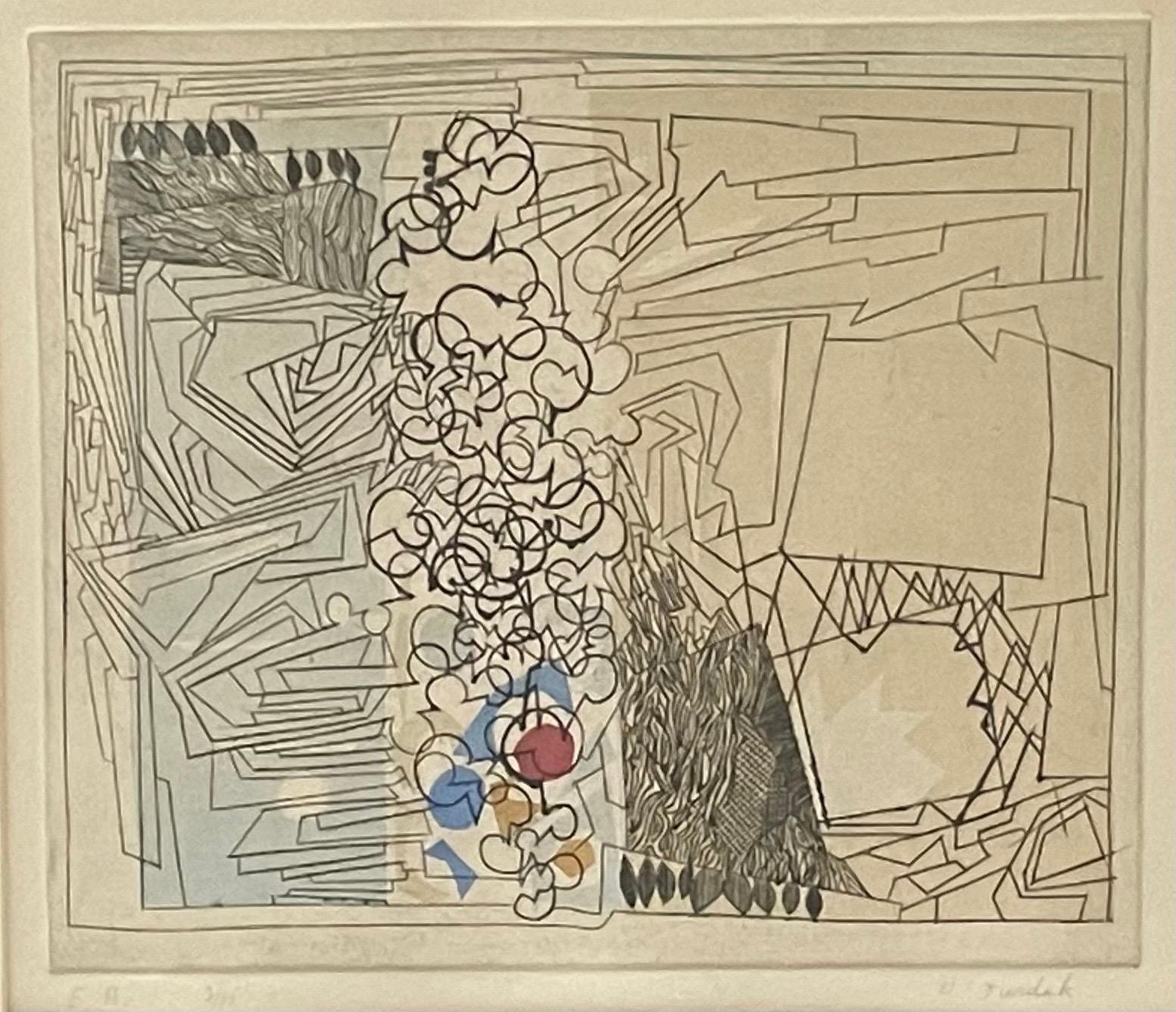 Lebanese Arabic Modernist Abstract Etching Color Engraving Arab Art Halim Jurdak For Sale 2