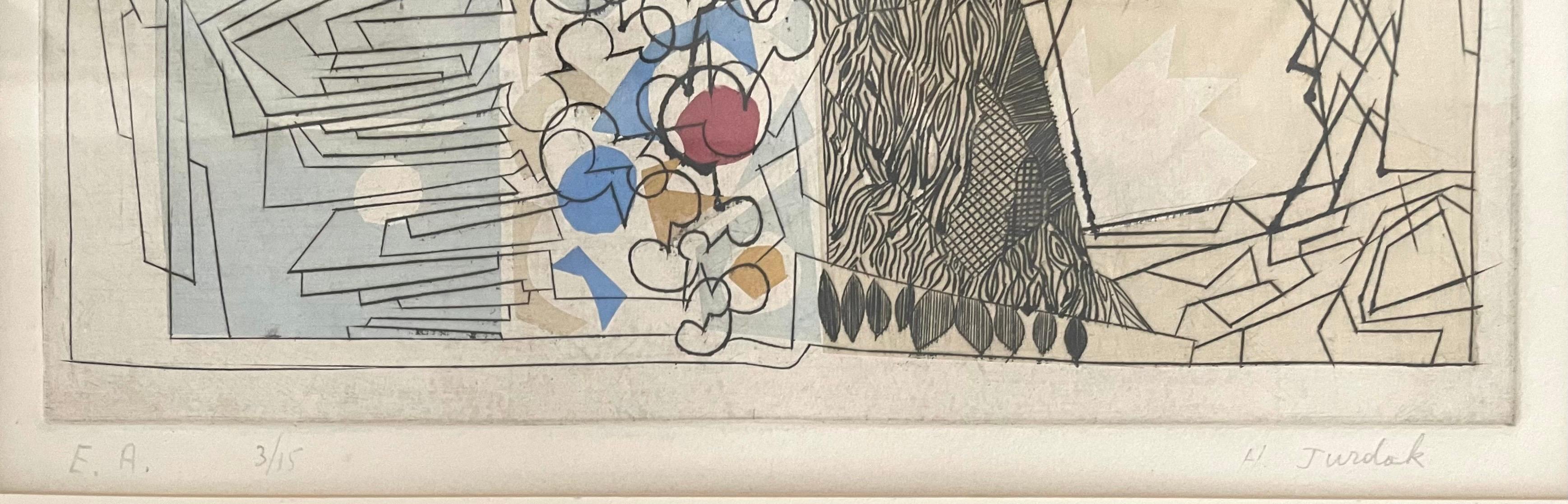 Lebanese Arabic Modernist Abstract Etching Color Engraving Arab Art Halim Jurdak For Sale 3