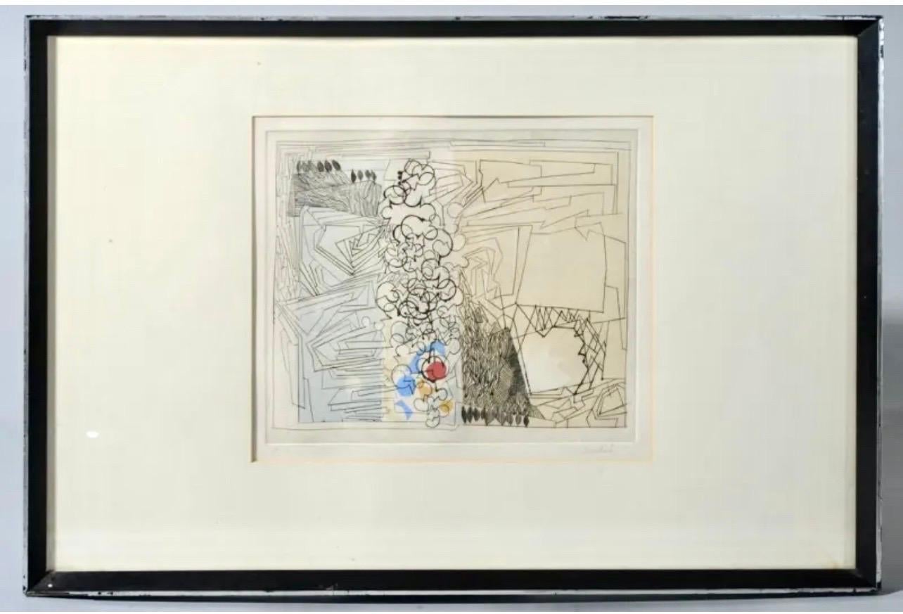 Lebanese Arabic Modernist Abstract Etching Color Engraving Arab Art Halim Jurdak For Sale 4