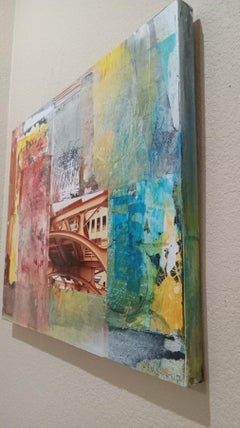 Golden Time Mixed Media Collage on Canvas, Abstrait, Signé, 2000-2009