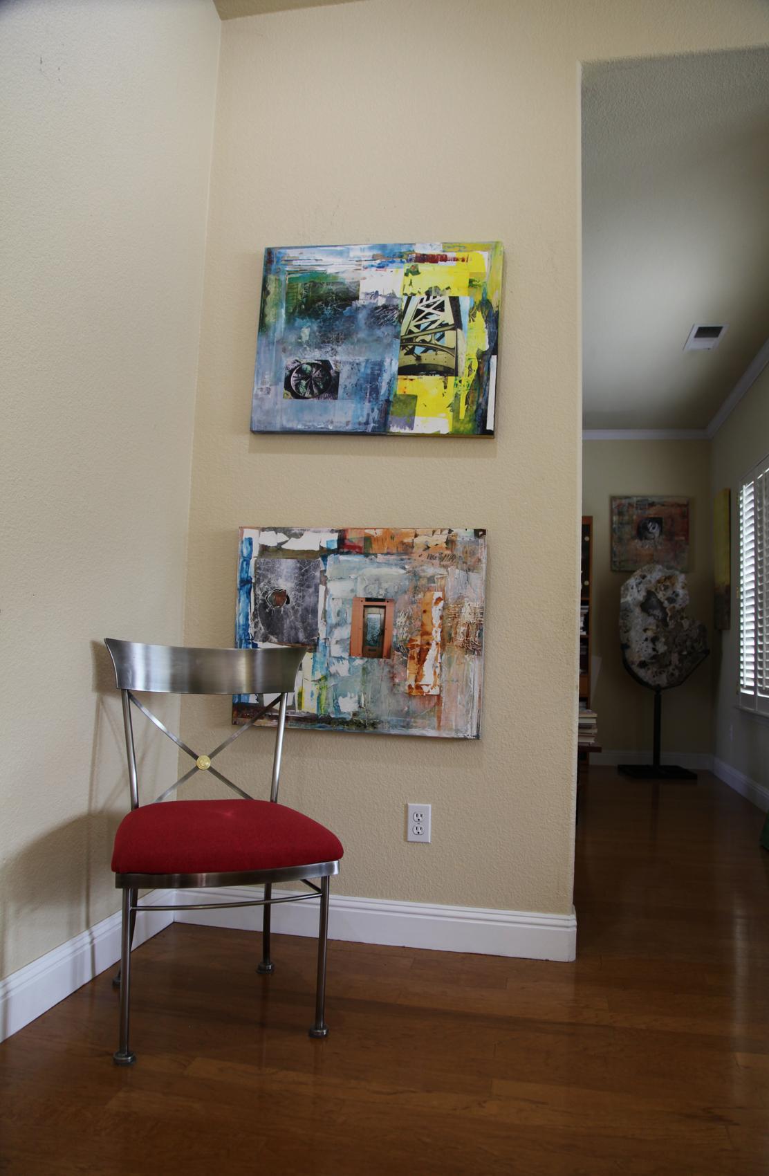 I enjoy photography and creating a collage with the photos I have taken.
These photos than inspire me to create a collage. I start from one photo, then go through the process of overlapping and building up layers of colors and found objects.
This is