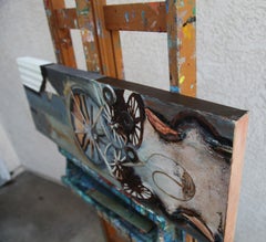 Water Mill Mixed Media Collage, Abstract Style, Signed, 21st Century