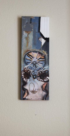 „Water Mill“ – Mischtechnik auf Leinwand, abstrakte Collage, zeitgenössisch, signiert, 2010+