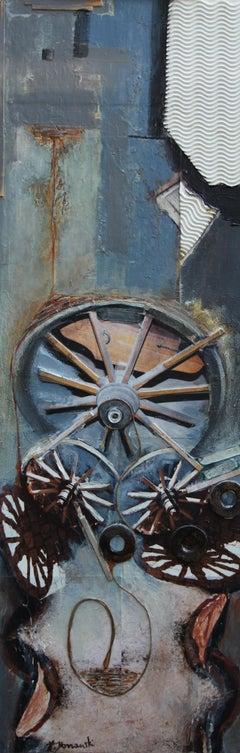 „Water Mill“ – Mischtechnik auf Leinwand, abstrakte Collage, zeitgenössisch, signiert, 2010+