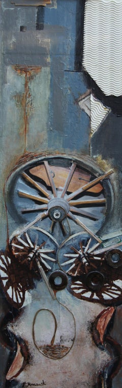 Water Mill, tecnica mista su tela, collage astratto, contemporaneo, firmato, 2010+