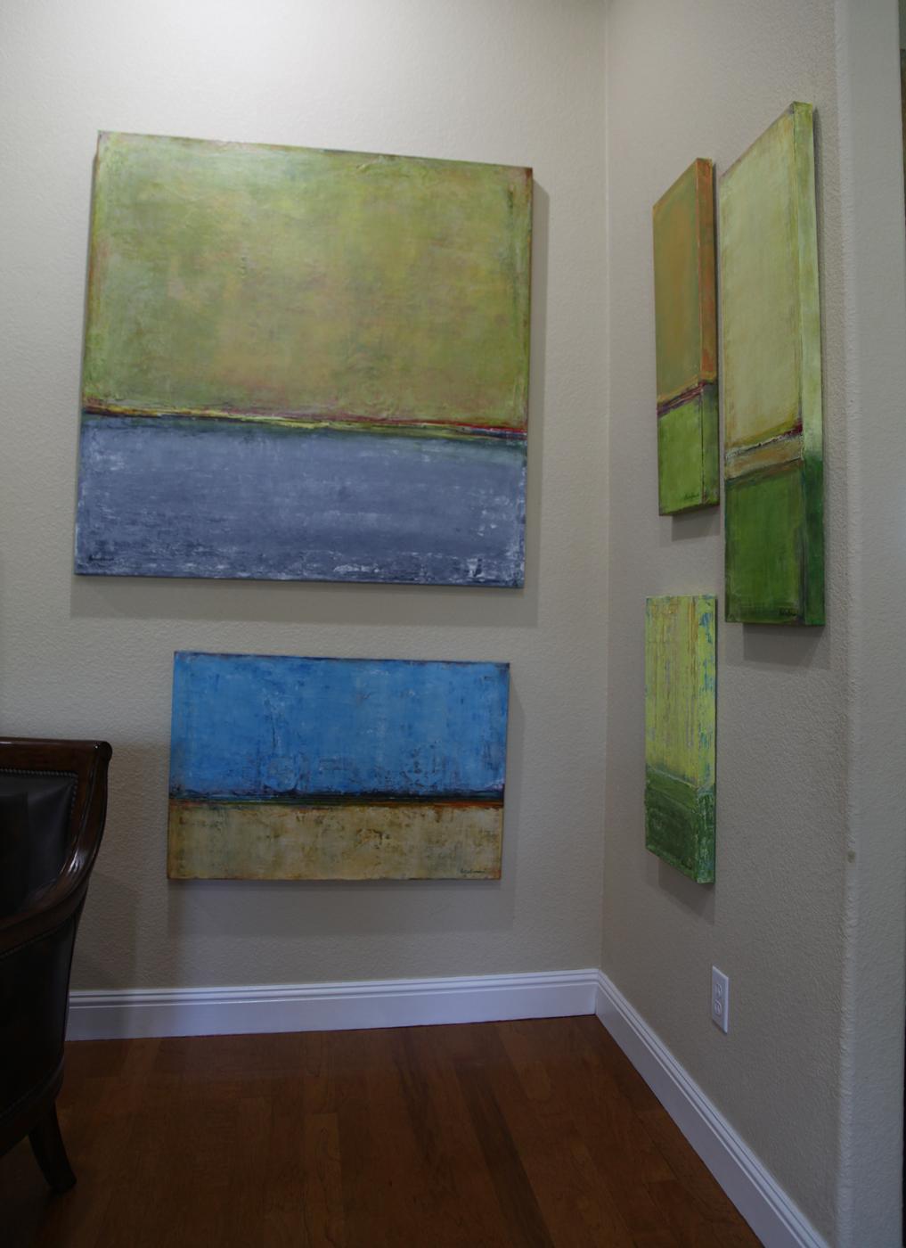 Original ,unique , one-of a-kind artwork . Discreet colors ,surface structures and textures of the environment 
and nature inspire me, creating new abstract compositions . Ready to hang and  signed on the  back ,and front .
The painting includes a
