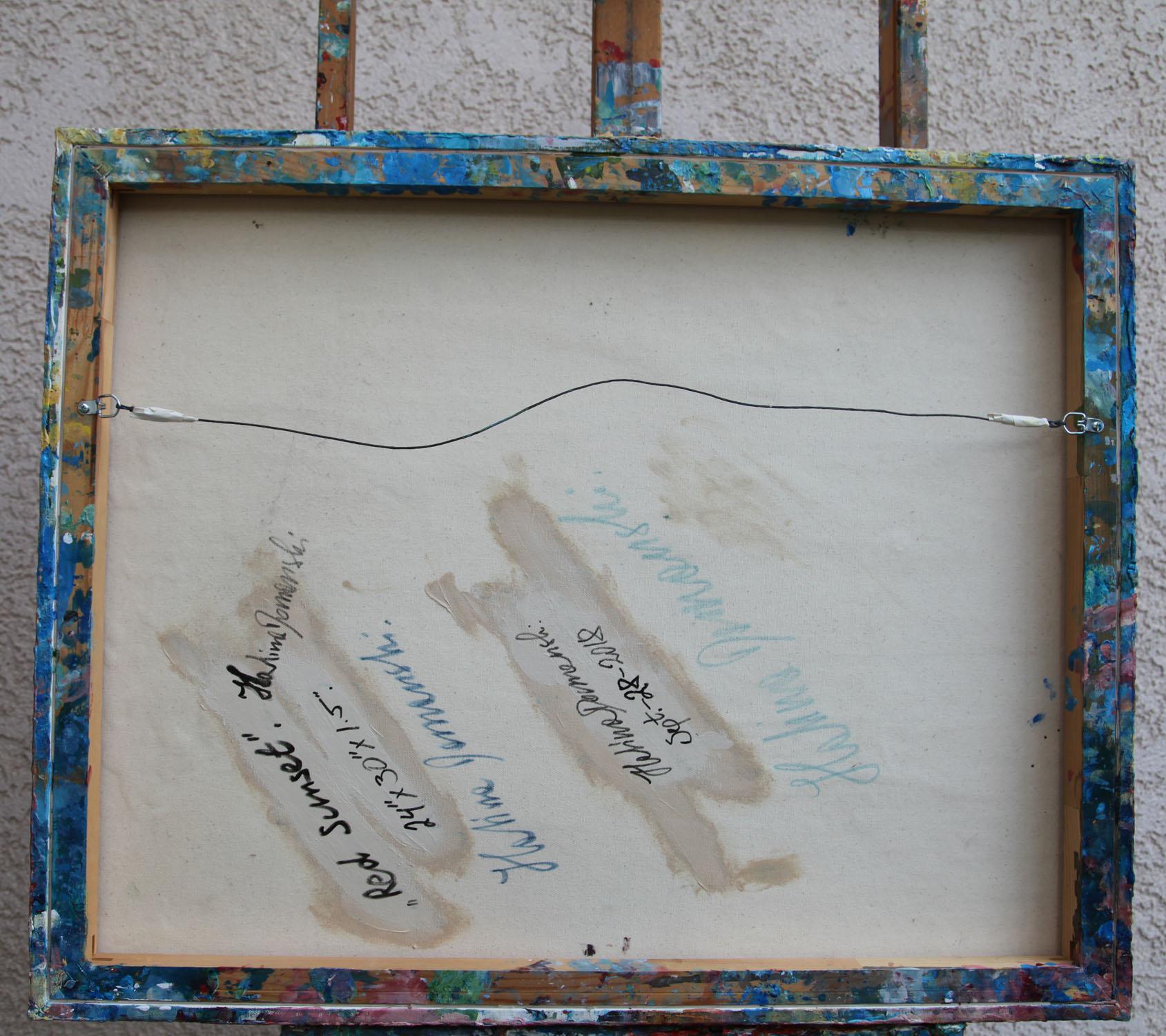 Wenn Sie moderne, elegante Kunst lieben, wird Ihnen das Ergebnis dieses Werkes gefallen. 
Meine Inspiration war der atemberaubende rote Sonnenuntergang. Als ich dieses Kunstwerk geschaffen habe, habe ich mich auf die Textur und die Farben