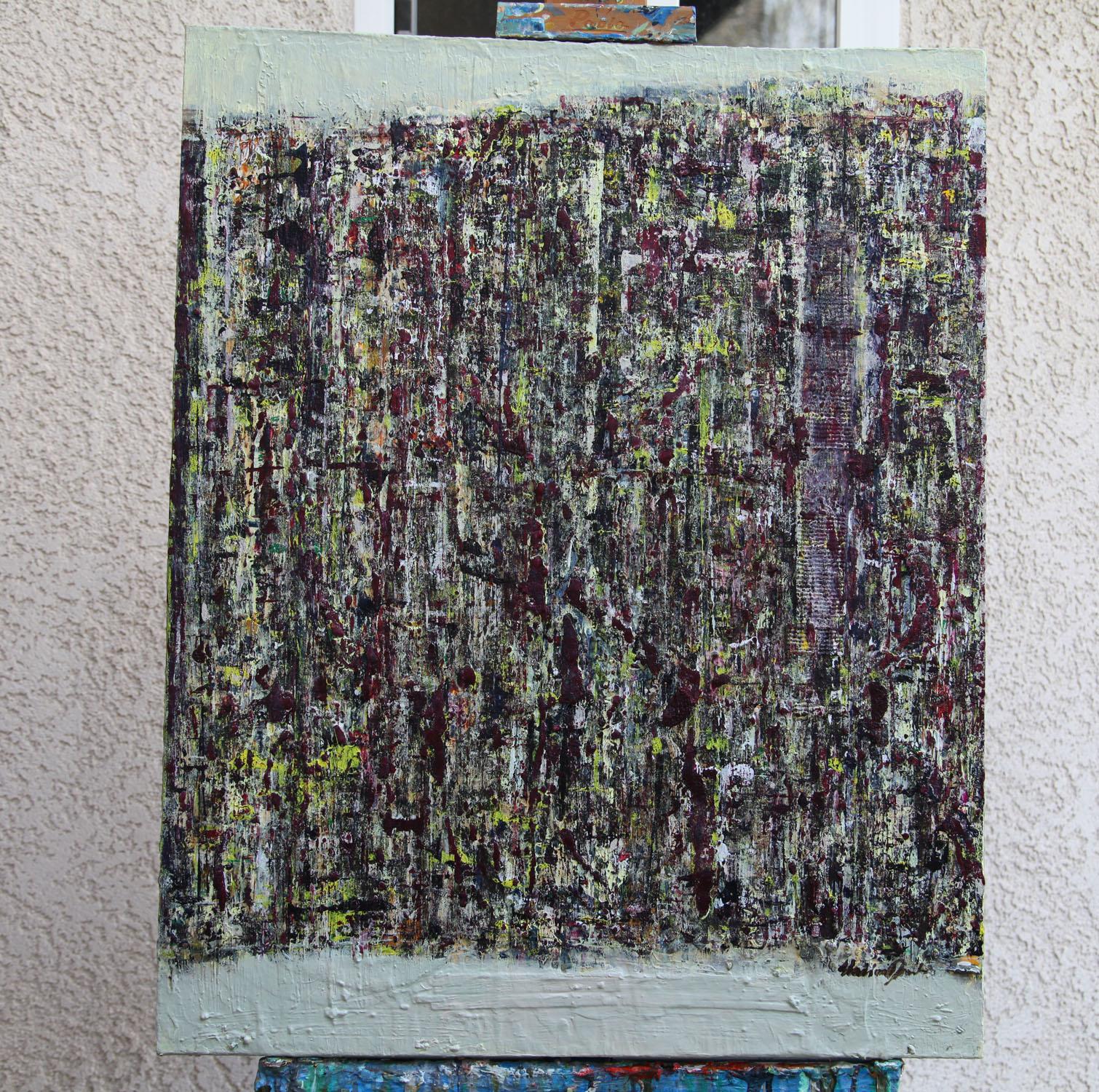 Die Inspiration kam aus dem täglichen Leben. Dies ist ein sehr einzigartiges und interessantes Kunstwerk.
Die Textur dieses Kunstwerks ist wie ein Wandteppich. Schichtungen und Texturen dienen als Grundlage für meine Malerei. Dieses hochwertige
