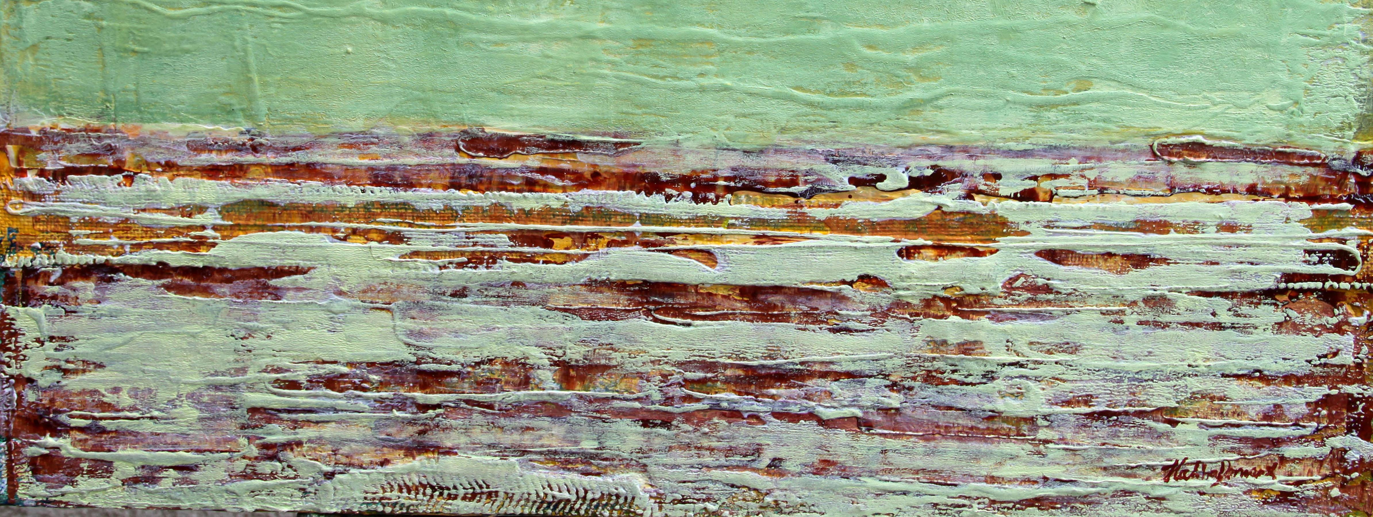 The Warm Golden Days - Green Abstract Painting by  Halina Domanski