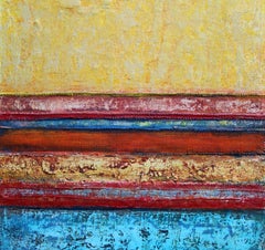 « Caribbean Sunset » – Œuvre abstraite contemporaine, technique mixte sur toile, signée, 2010+