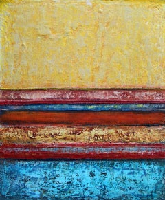 « Caribbean Sunset » – Œuvre abstraite contemporaine, technique mixte sur toile, signée, 2010+
