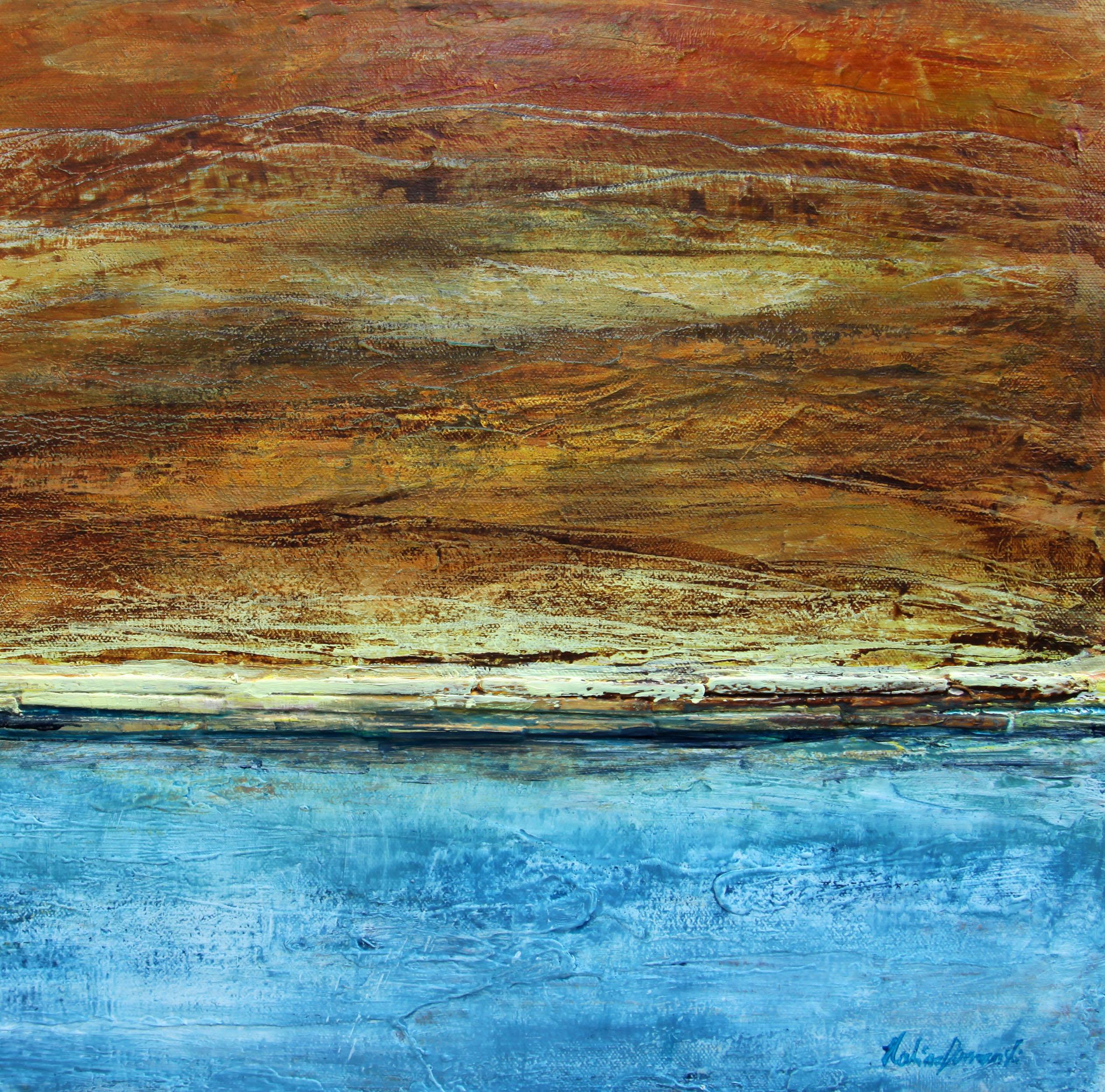 Blauer Fluss (Braun), Abstract Painting, von Halina Domanski