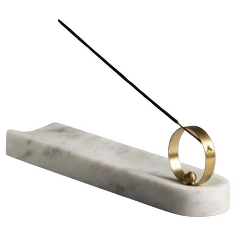 Halka Brass and White Marble Incense Burner For Sale at 1stDibs
