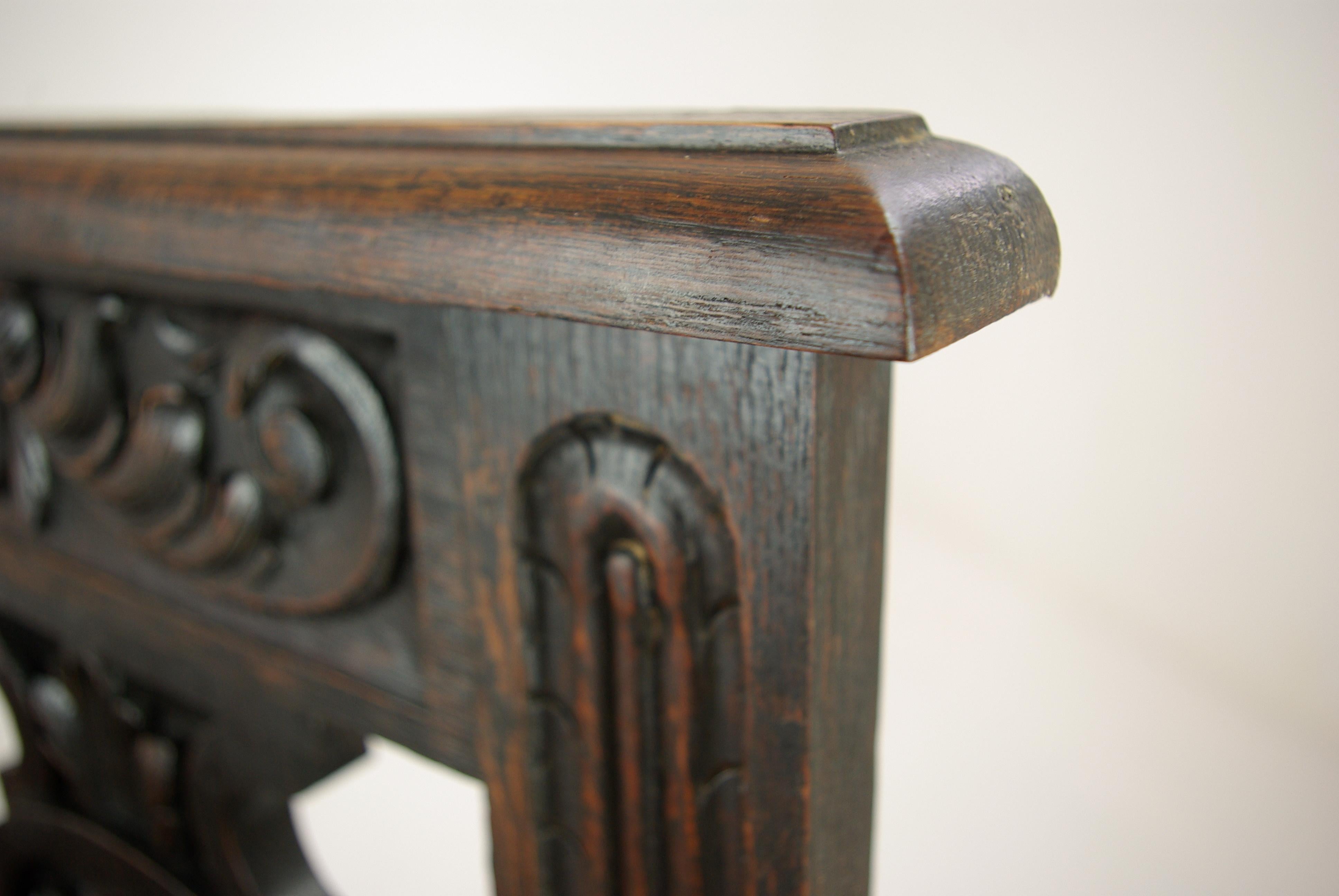 Late 19th Century Hall Bench, Hall Seat, Carved Oak Bench, Entryway Furniture, 1880