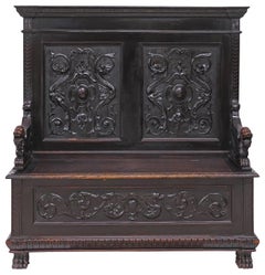 Banc de hall, Renaissance italienne, noyer, avec dragons, rangement, 1800s !