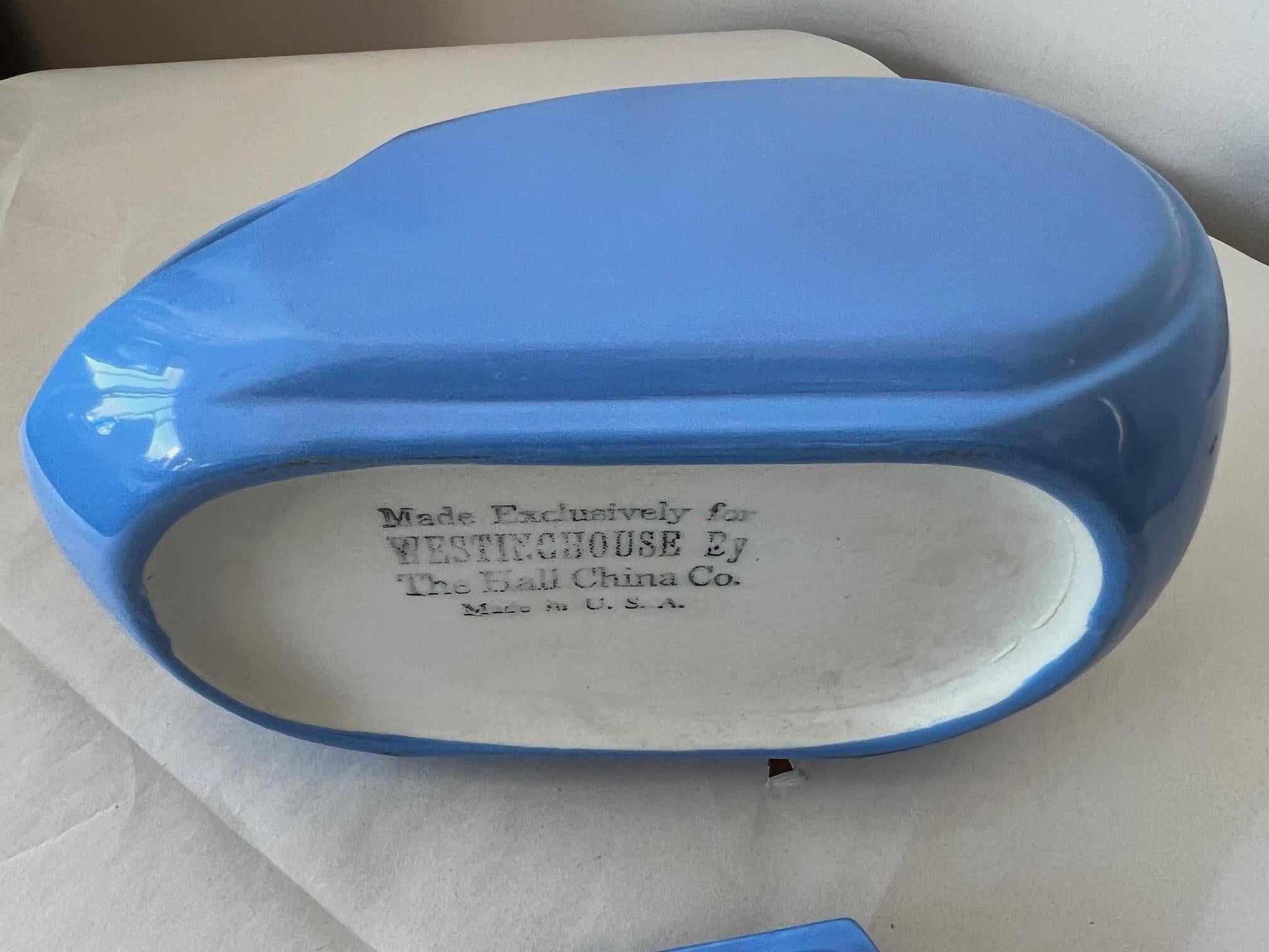 Ceramic Hall China Company Art Deco Blue Glazed Pitcher Westinghouse Refrigerator  For Sale
