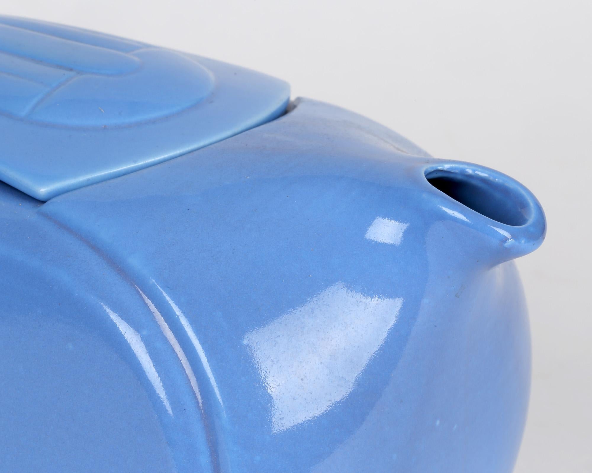 Earthenware Hall China Company Art Deco Westinghouse Refrigerator Blue Glazed Pitcher For Sale