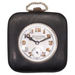 Horloge de voyage pliable HALL DU VOYAGES 1900 Paris en argent sterling avec niello
