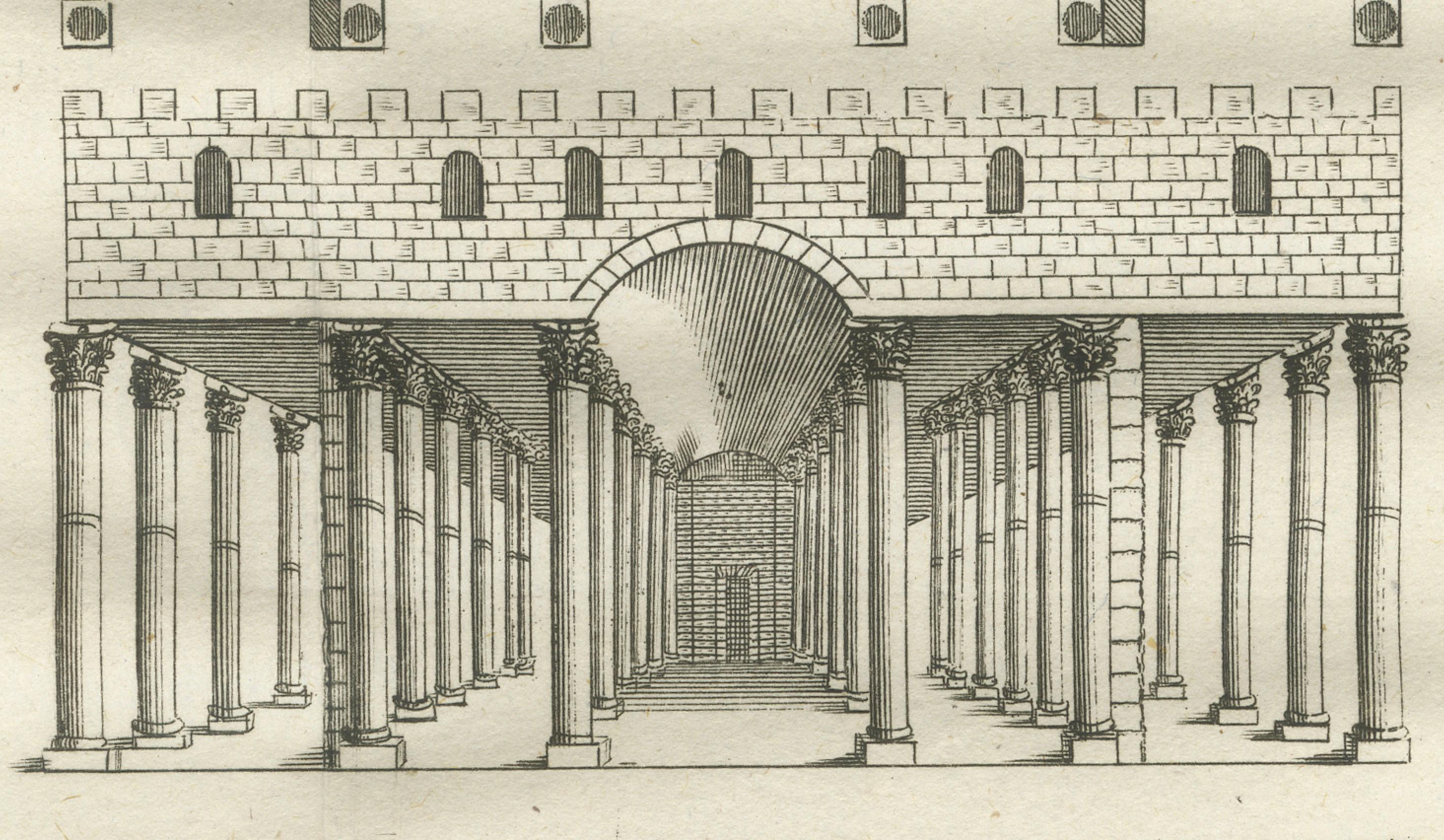 Sala de los Graneros de José en Egipto - Plano de planta y alzado Grabado, 1776 siglo XVIII en venta