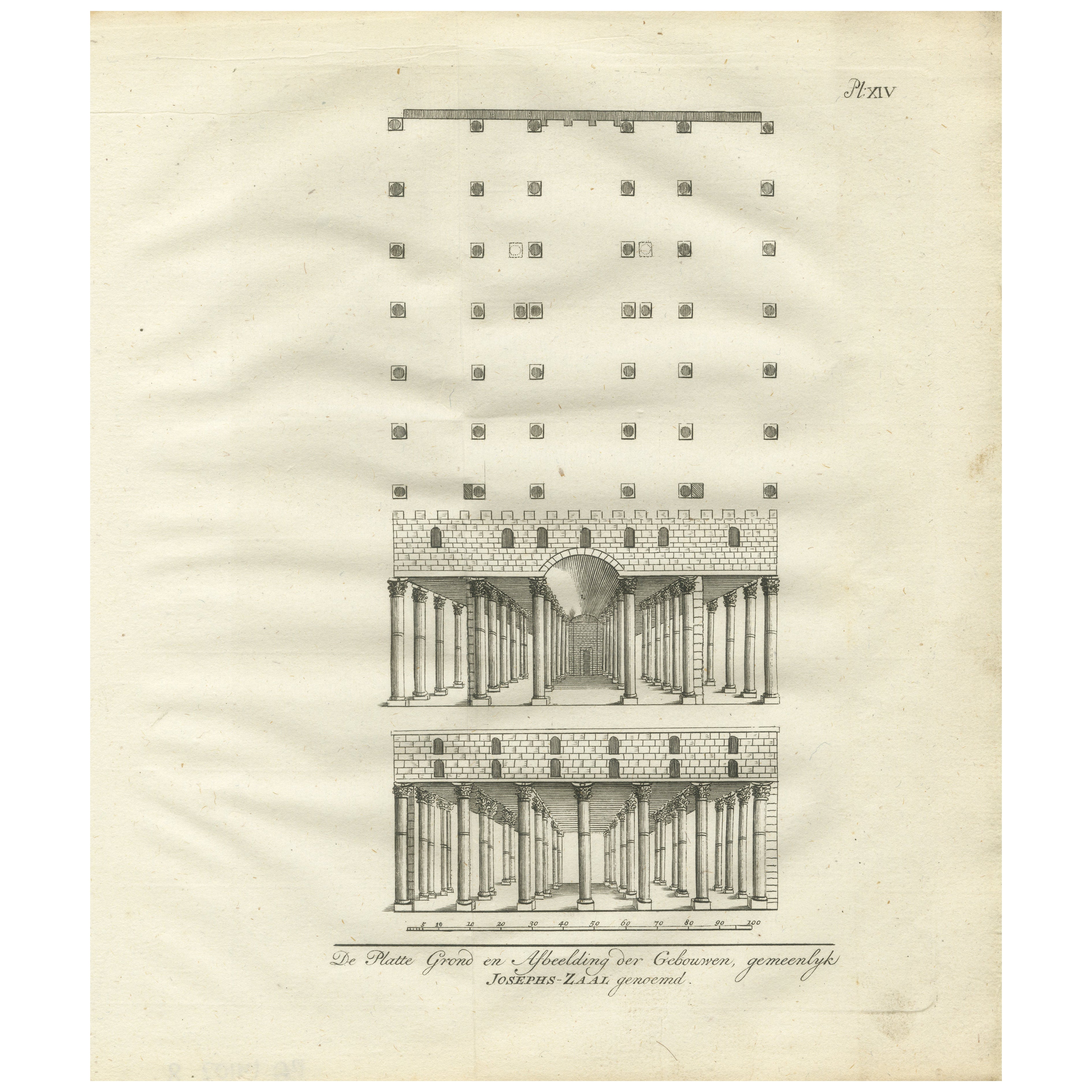 Sala de los Graneros de José en Egipto - Plano de planta y alzado Grabado, 1776