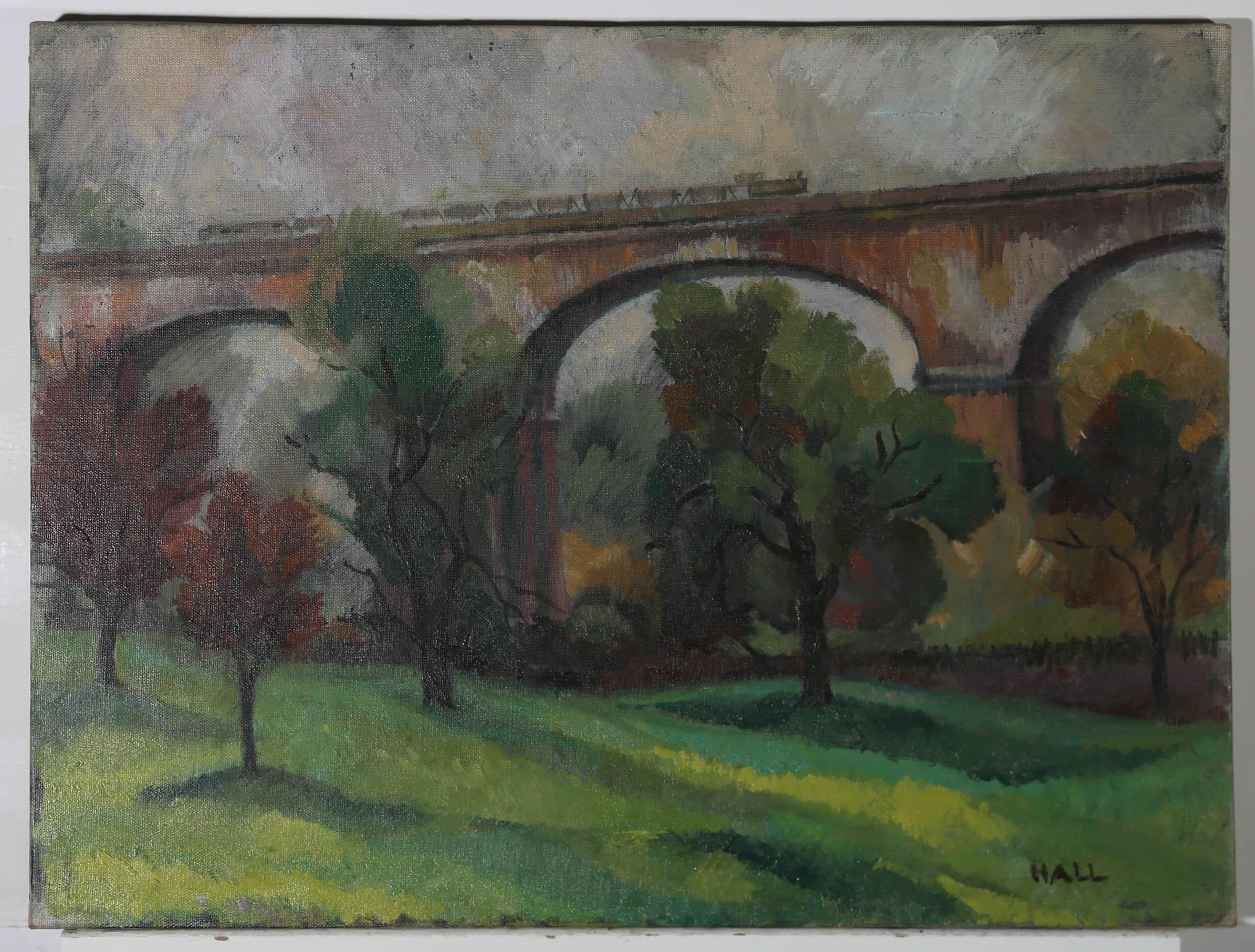 Hall  - Mid 20th Century Oil, View of the Viaduct For Sale 1