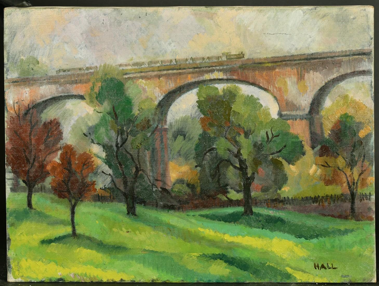 Hall  - Mid 20th Century Oil, View of the Viaduct For Sale 2